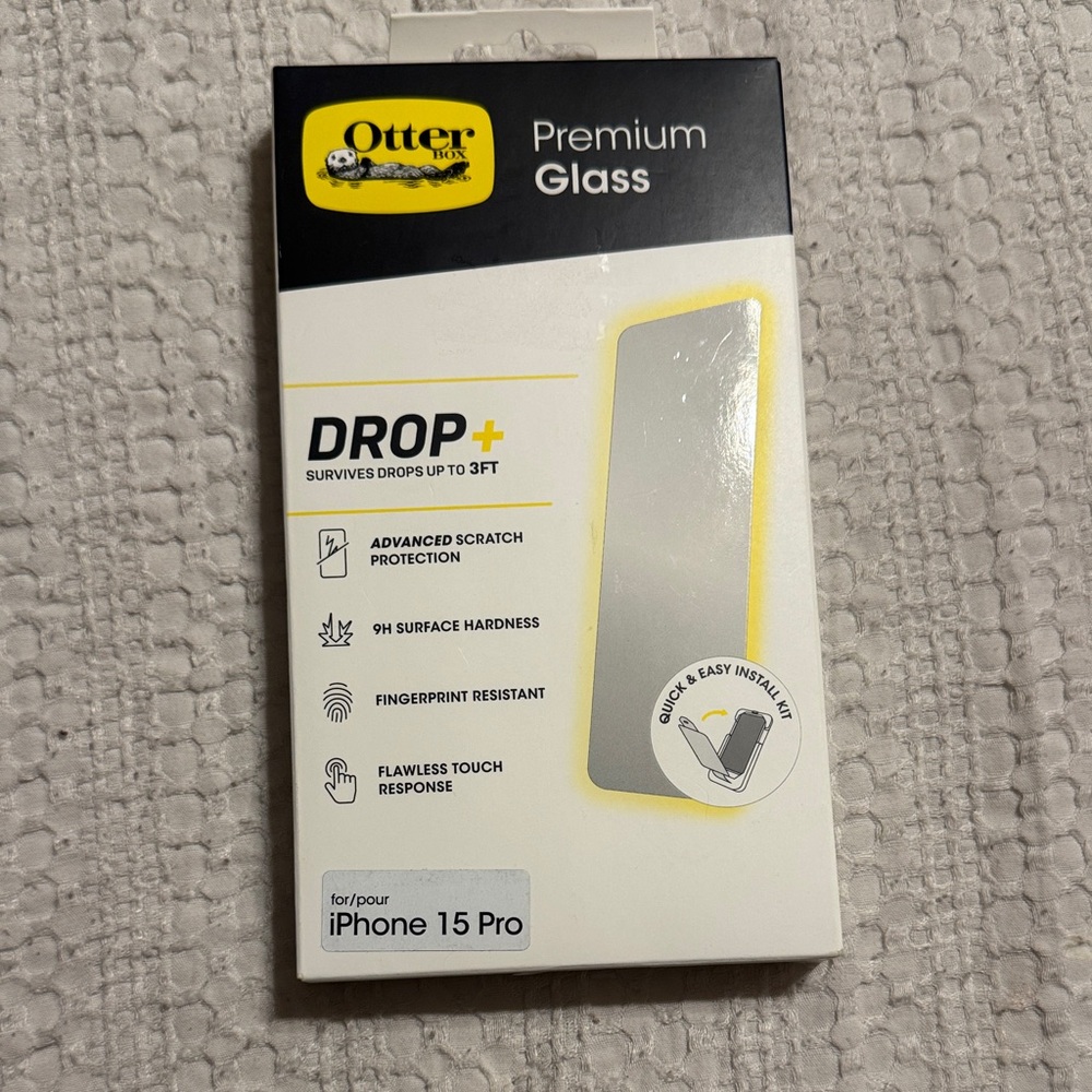 OtterBox Premium Glass Screen Protector for iPhone 15 Pro - Black and Yellow